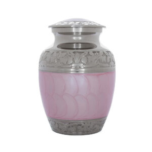 Designer Amia Engraved Urn (Polished Nickel/Pastel Pink)