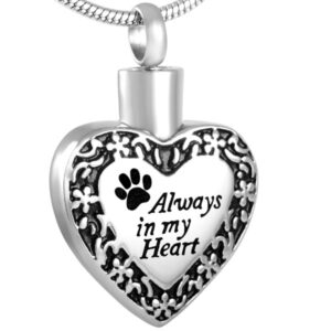 Always In My Heart Paw Pendant with Floral Border & Chain