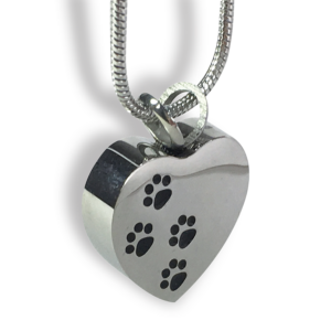Heart Pendant with Double Paw Prints & Chain