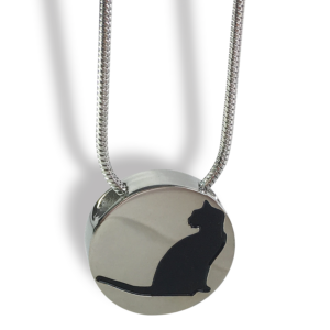 Circle Pendant with Cat Sillouette & Chain