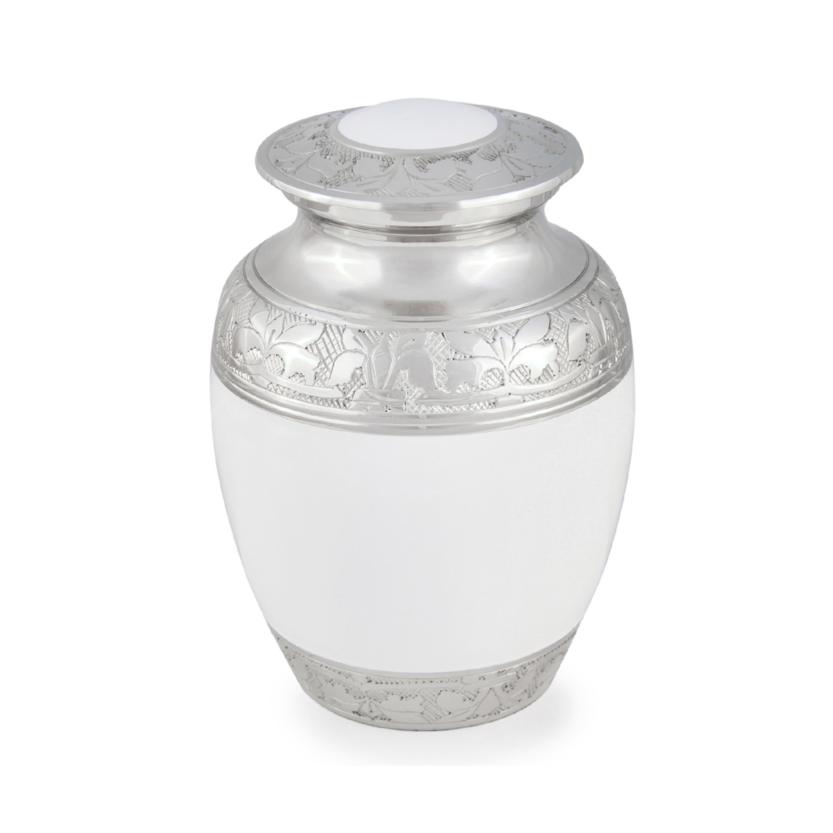 Designer Purity Engraved Urn (Polished Nickel/White) » Paws to Heaven
