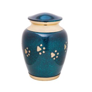 Chetan Paw Tracks Pet Urn with Antique Finish (Aqua Blue/Gold)