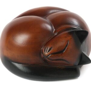 Sleeping Cat Timber Urn - Brown/Black