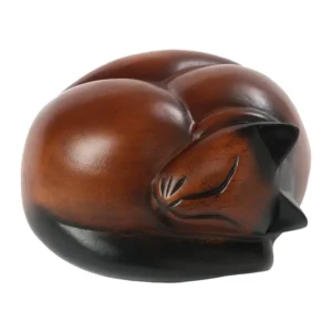 Sleeping Cat Timber Urn - Brown/Black