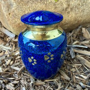 Chetan Paw Tracks Pet Urn with Antique Finish (Royal Blue/Gold)