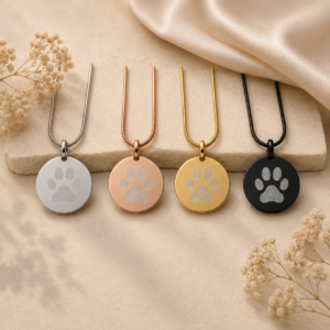 Pawprint Necklace & Chain (Your Beloved Pet's Own Paw Print) - Silver Stainless Steel/14K Gold Plated/14K Rose Gold Plated/Black