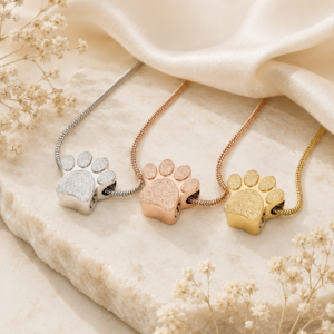 Shimmer Paw Urn Necklace & Chain - Silver/14K Gold/14K Rose Gold - Can have your Loved One's name engraved on back