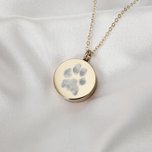 Pawprint Urn Necklace & Chain (Your Beloved Pet's Own Paw Print) - Silver/14K Gold/14K Rose Gold