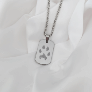 Tungsten Carbide Paw Print Dog Tag Necklace (Your Beloved Pet's Own Paw Print)