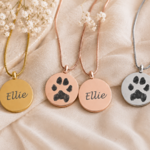 Pawprint Round Urn Necklace & Chain (Your Beloved Pet's Own Paw Print) - Silver/Gold Plated/Rose Gold Plated