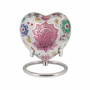 Lotus Flower/Polished Nickel Heart Keepsake